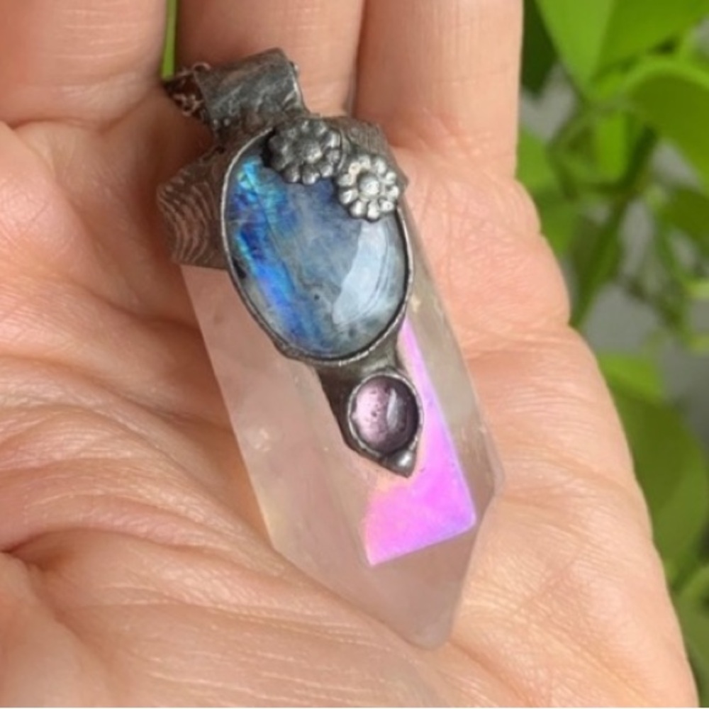 🪬Moonstone & Aura Rose Quartz Necklace